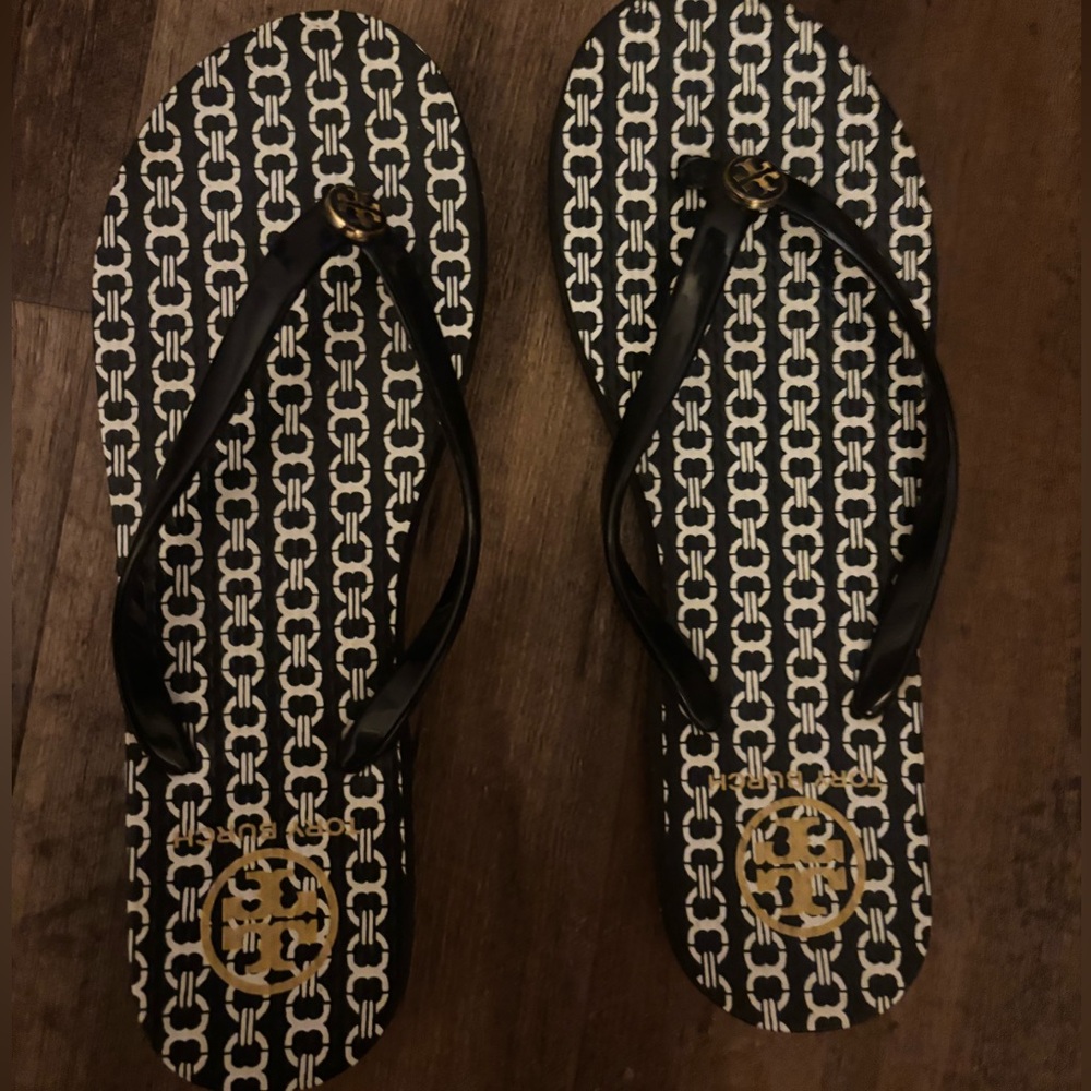 Tory Burch Black and White Patterned Sandals